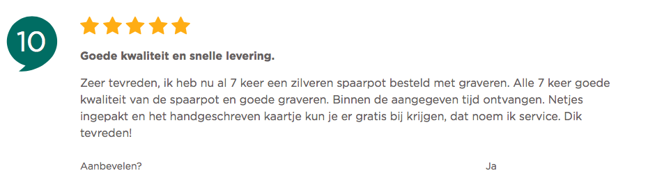 Klanten beoordeling zilver.nl 
